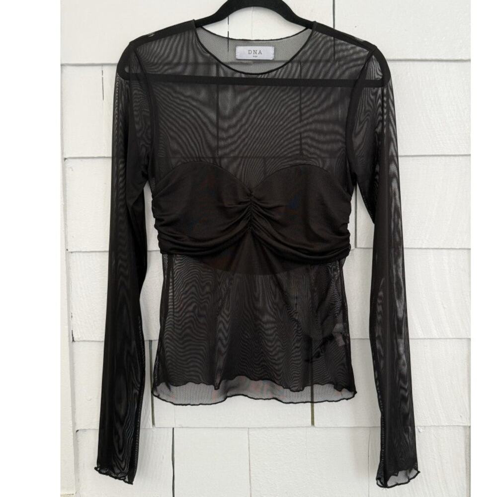 Y2K DNA Women's L Mesh Ruched Bust Top Whimsigoth Indie Sleaze Soft Grunge Vampy